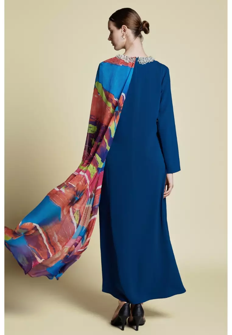 Asymmetrical Side Cape Kaftan in Silk