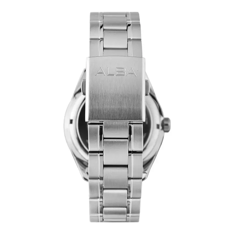 Jam Tangan Pria Alba Mechanical A3B001X1 Automatic Men Black Patterned Dial Stainless Steel Strap