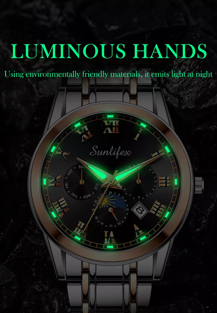 Jam Tangan Pria Tali Stainless Steel Anti Air Kuarsa Santai Mode Jam Tangan Cowok rose black