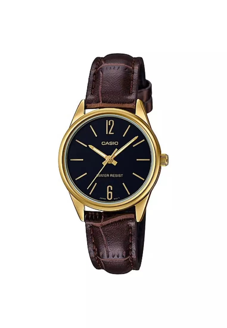 knee length dresses for ladies Casio MTP-1374L-1AVDF Black Leather Strap Watch for Men | main image 1