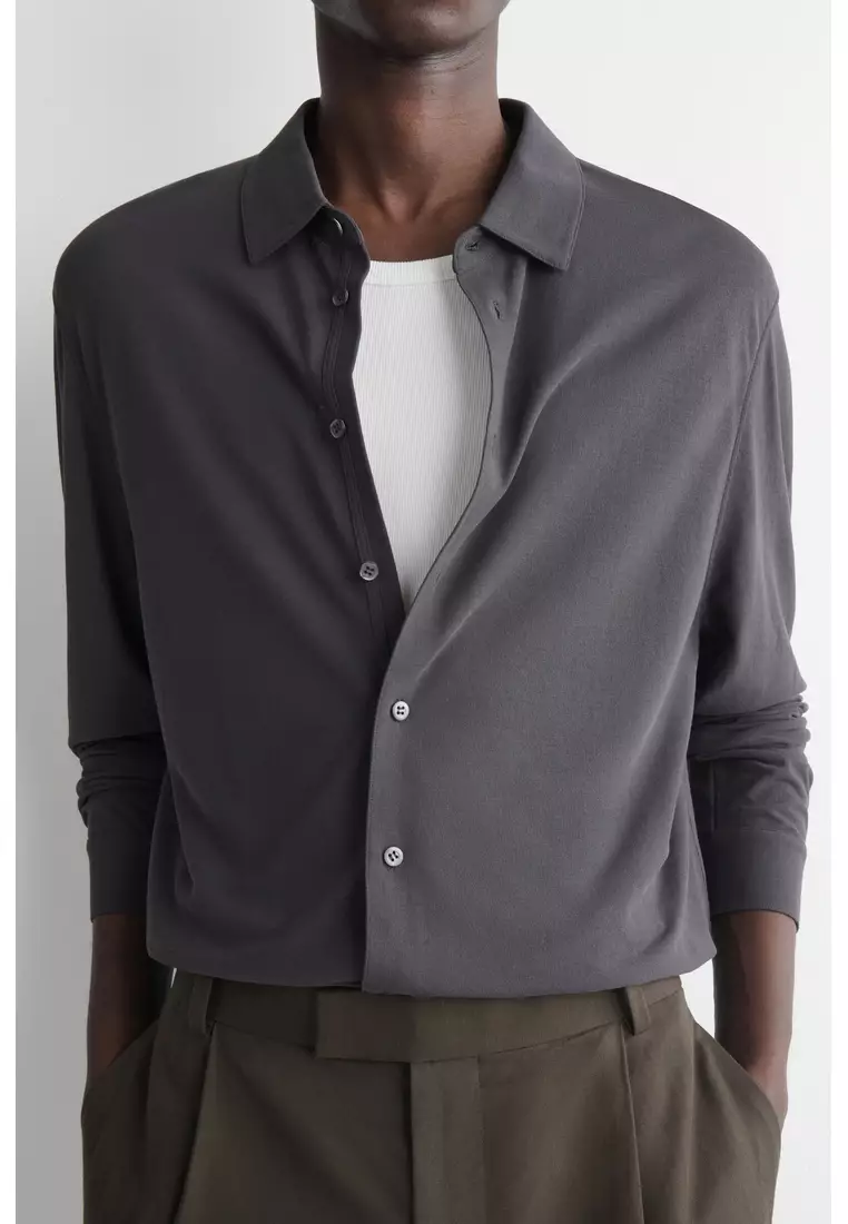 DRAPED COTTON-JERSEY SHIRT