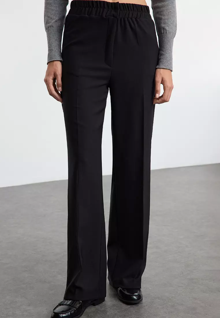 Straight Cut Elastic Waist Trousers