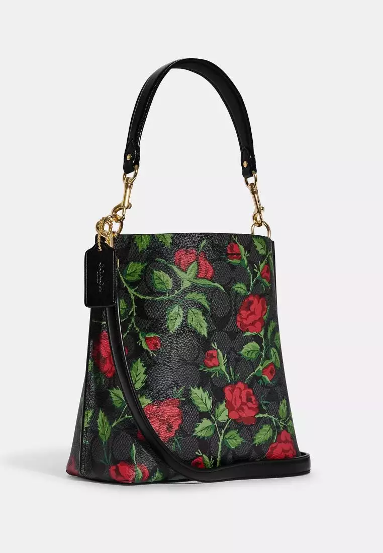 Coach Mollie Bucket Bag 22 In Signature Canvas With Fairytale Rose Print Red Multi