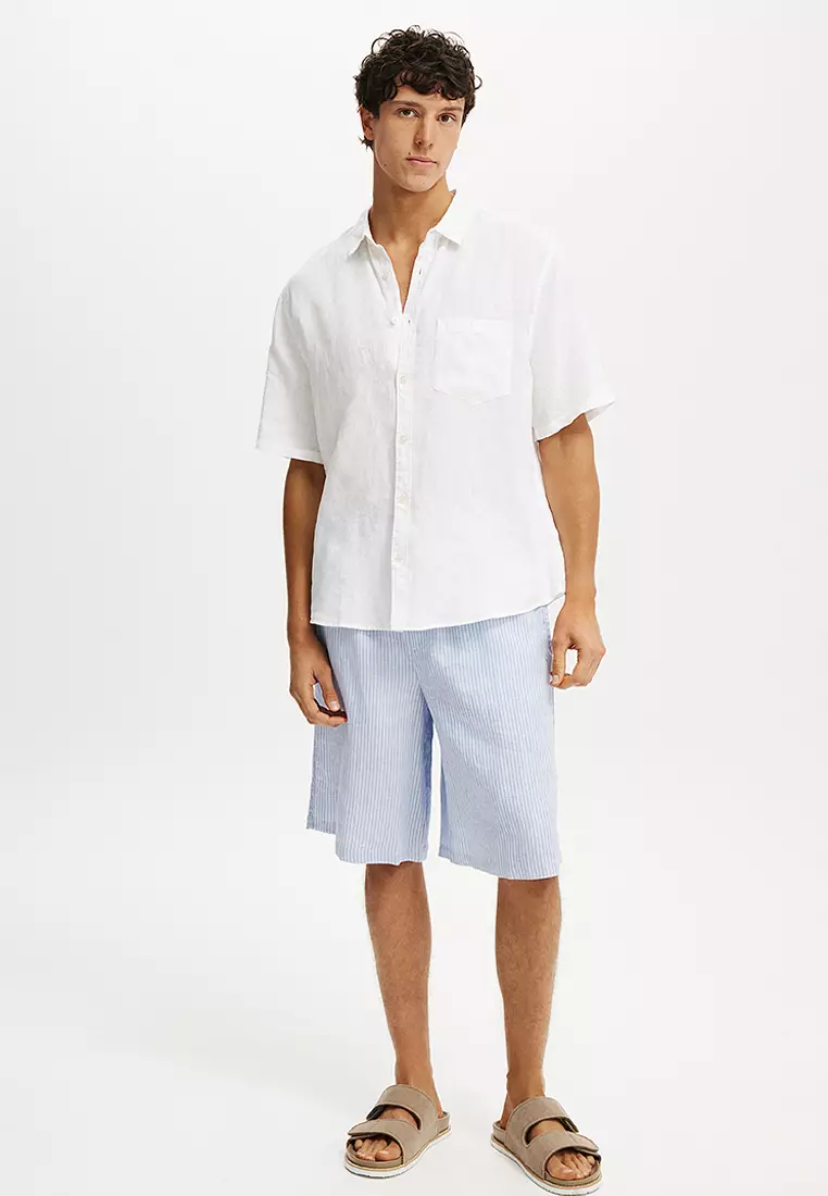 寬鬆亞麻短袖恤衫