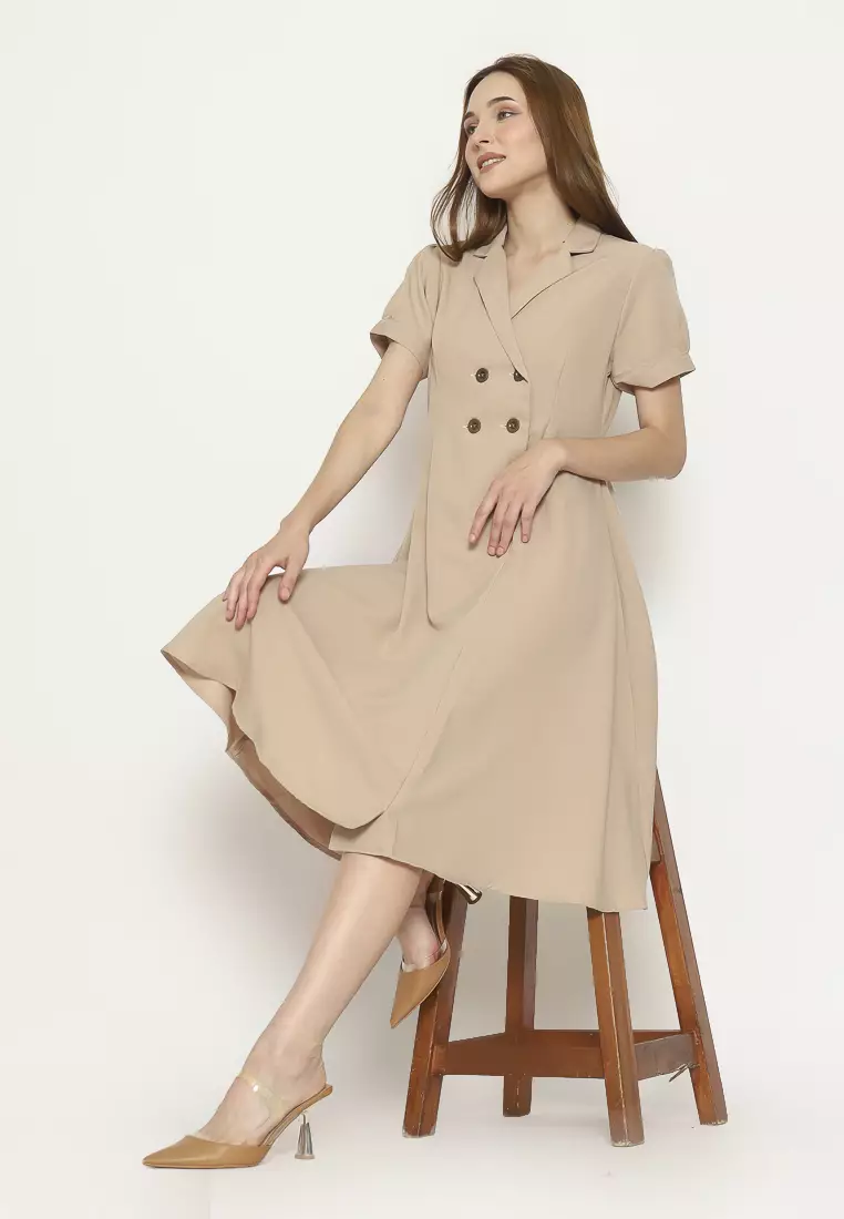 Urban Exchange Verita Khaki Dress - Midi Dress Gaun Wanita