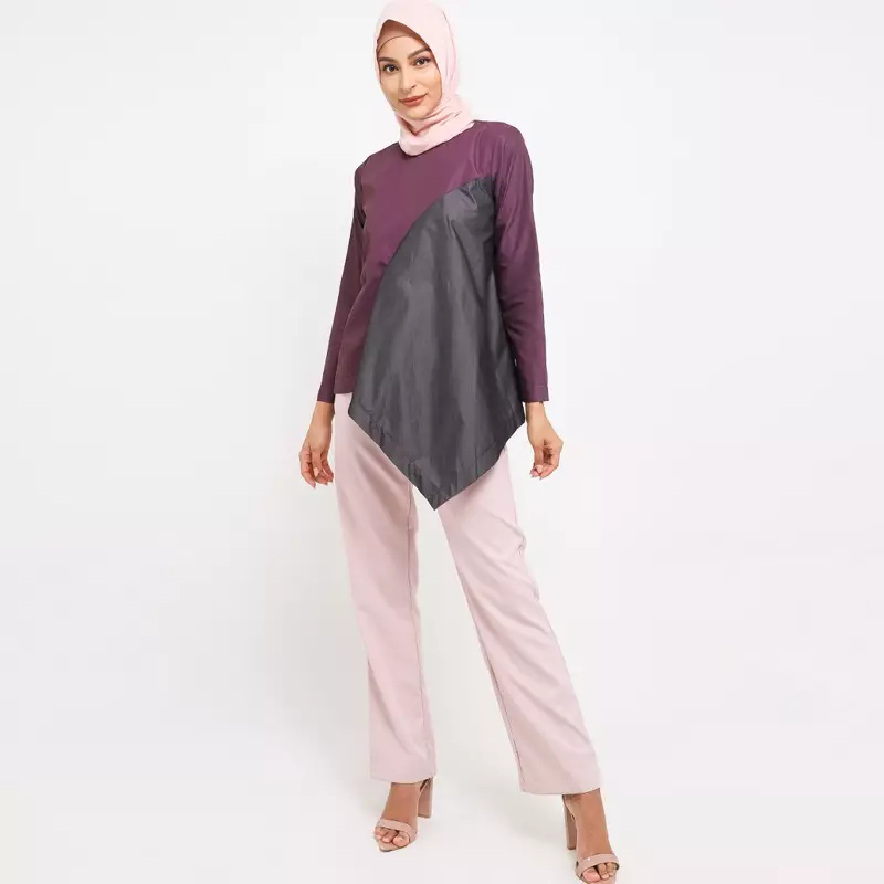 Devra Assymetrical Blouse In Maroon / Grey