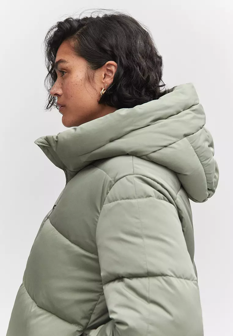 women mango hood quilted coat