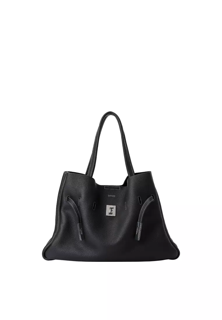 SAOIRSE Soft Structural Belt Tote Bag - Black