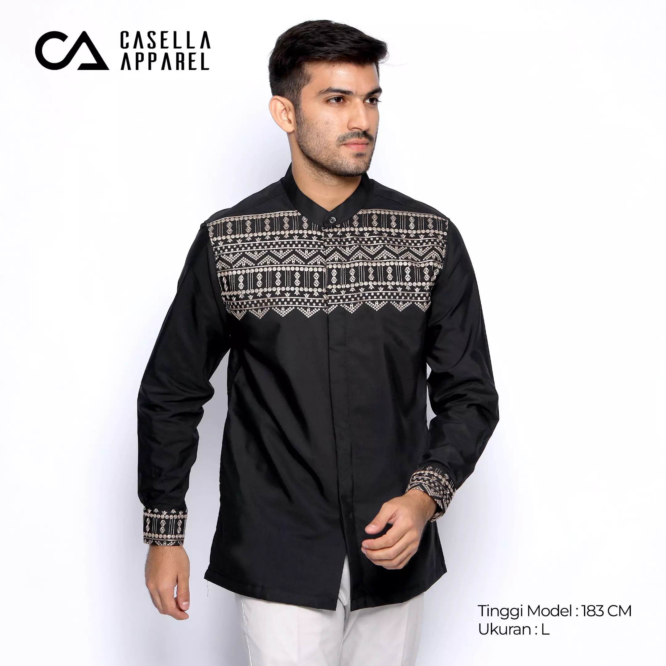 Casella Baju Koko Pria Lengan Panjang Premium Edisi Koko Sultan 9965 Black