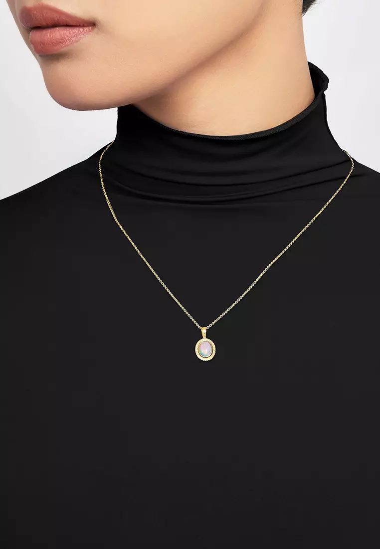 HABIB Oval Cut Opal Necklace in 375/9K Yellow Gold 559650922
