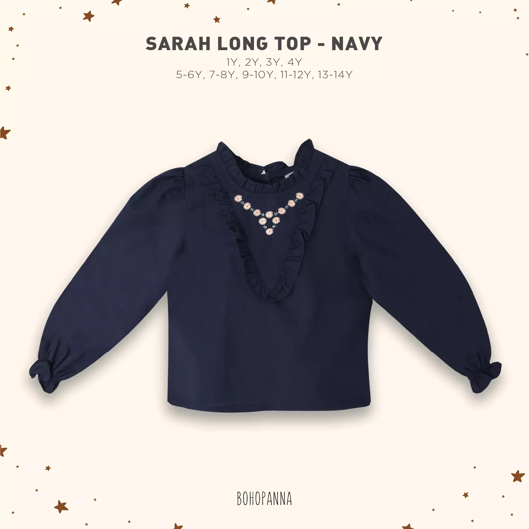 BOHOPANNA - SARAH LONG TOP - ATASAN ANAK PEREMPUAN - NAVY
