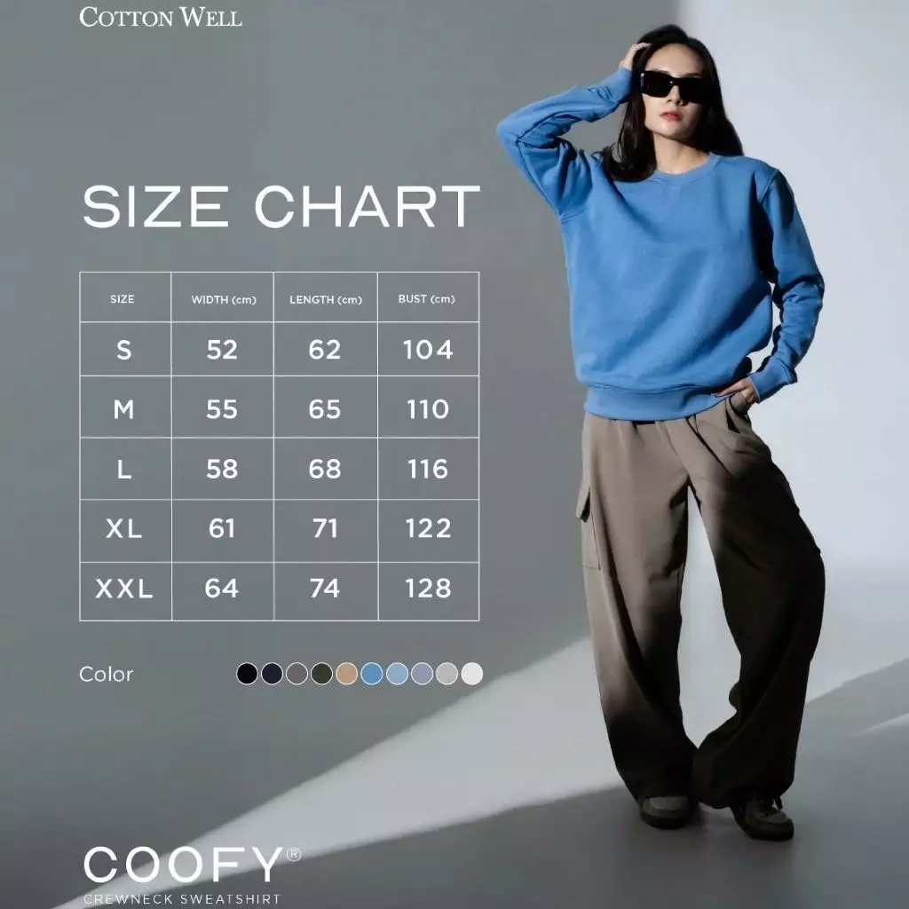 Cotton Well Coofy Crewneck Sweatshirt with Hidden Pocket Baby Blue | Sweater Polos Kantong Tersembunyi Biru Muda