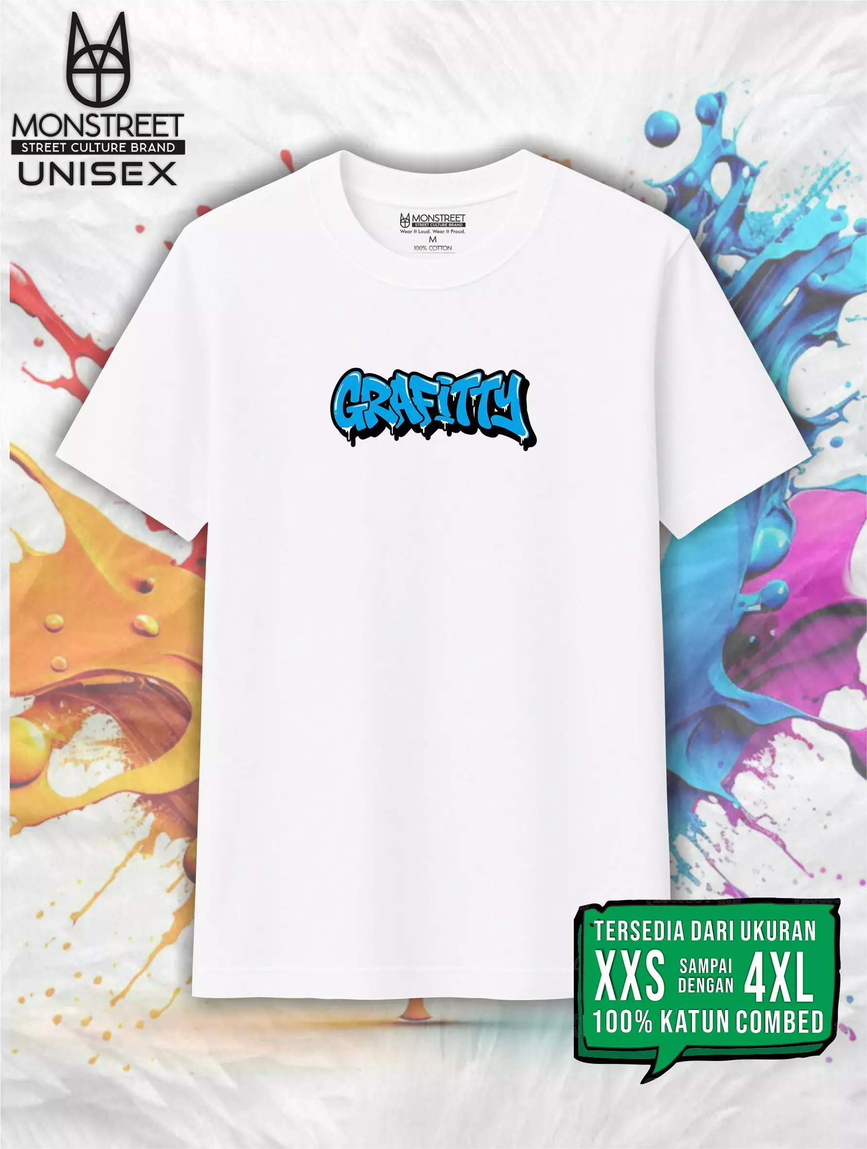 Monstreet Kaos Katun Combed 24S Grafis Reguler Fit Putih Tshirt UTR172 Cotton Combed 24S Graphic Tshirt Regular Fit White Tshirt