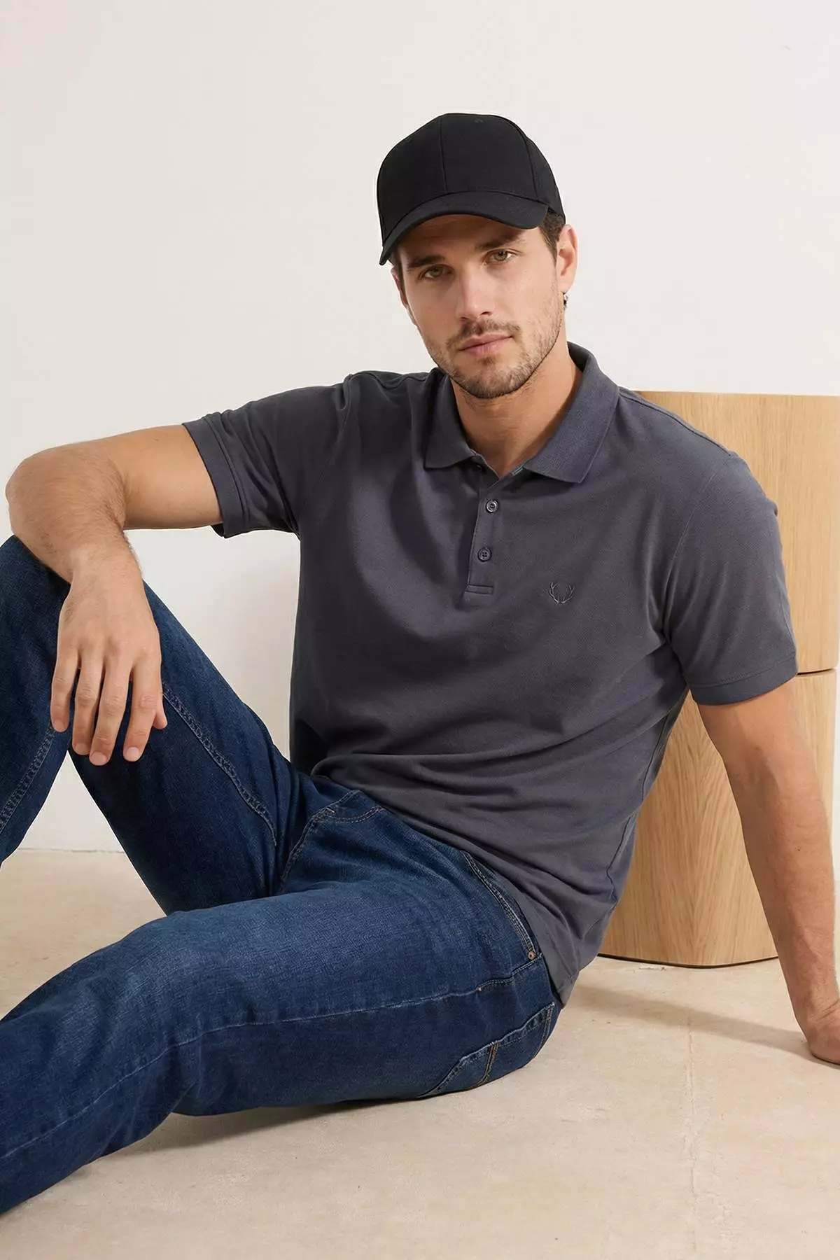 Smoked Regular/Normal Cut Basic Flexible Embroidered Polo Neck T-Shirt Tmnss26Po00016