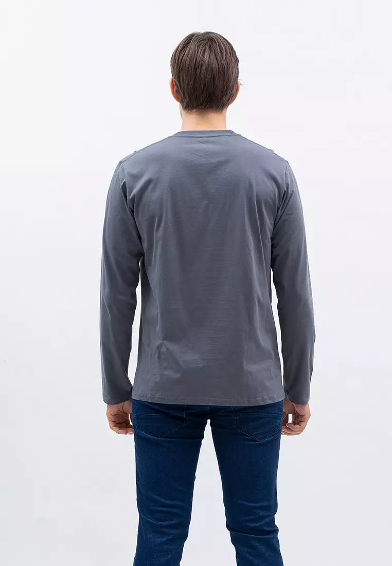 Houseofcuff Kaos Cotton Combed Lengan Panjang Pria Abu Tua