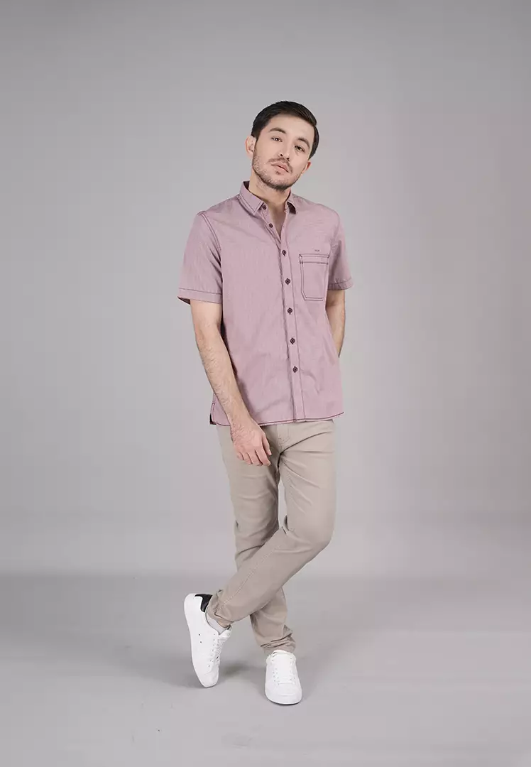 LGS - Kemeja Casual Pria - Lengan Panjang - Motif Polos - Merah - CSH.270.S1149.190.C