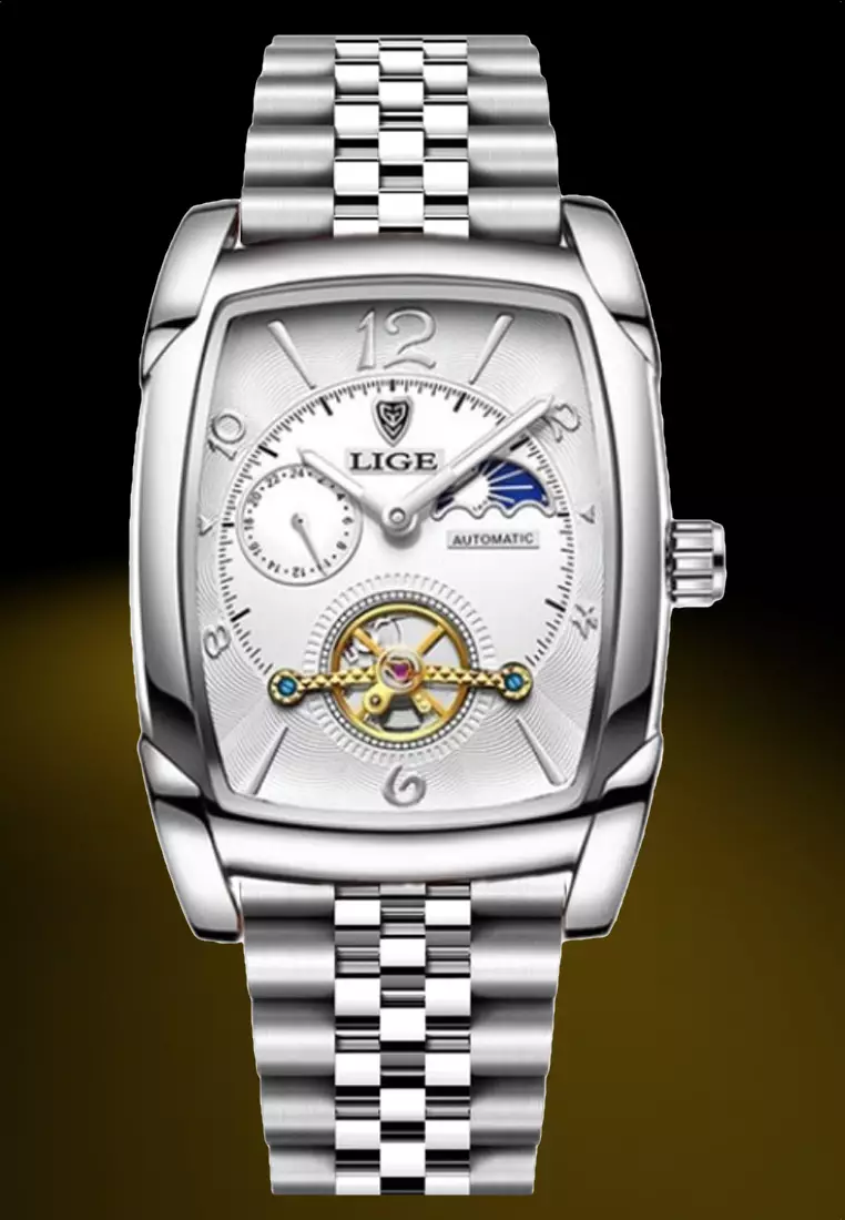 Unisex AUTOMATIC Stainless Steel Barrel-shape Watch 46x38mm, 22mm Stainless Steel Bracelet - Zalora exclusive item