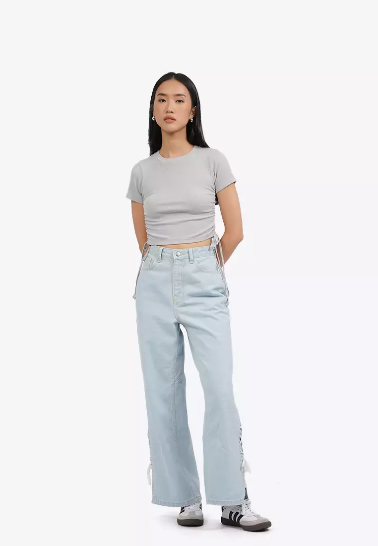 Short Sleeve Crop Top with Side Tie
