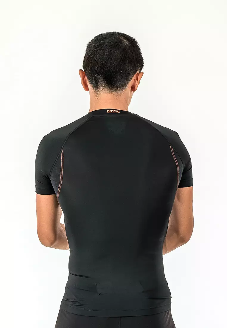 Amnig Men Diligent Compression Short Sleeve Top (Black/Orange)