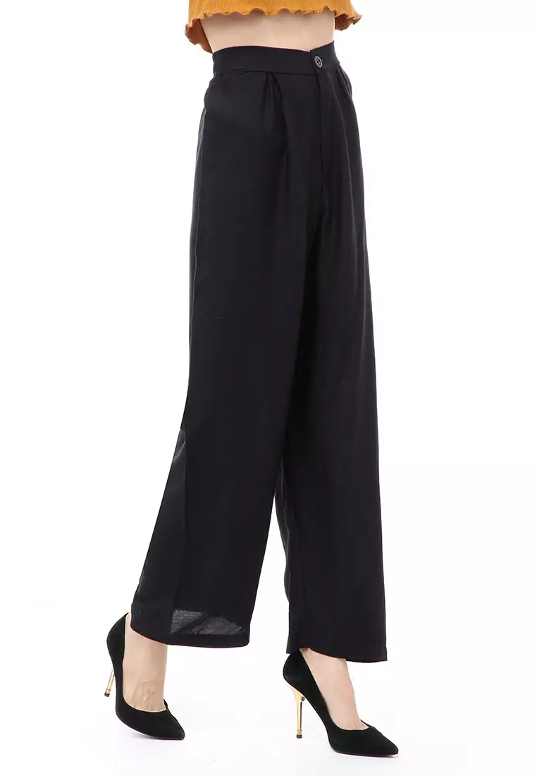 Jourel Celana Panjang Kasual Kulot Highwaist Wanita Style Kancing Resleting Material Rayon ORIGINAL - Black