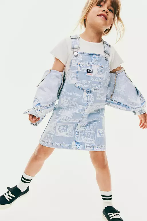 Patterned dungaree dress