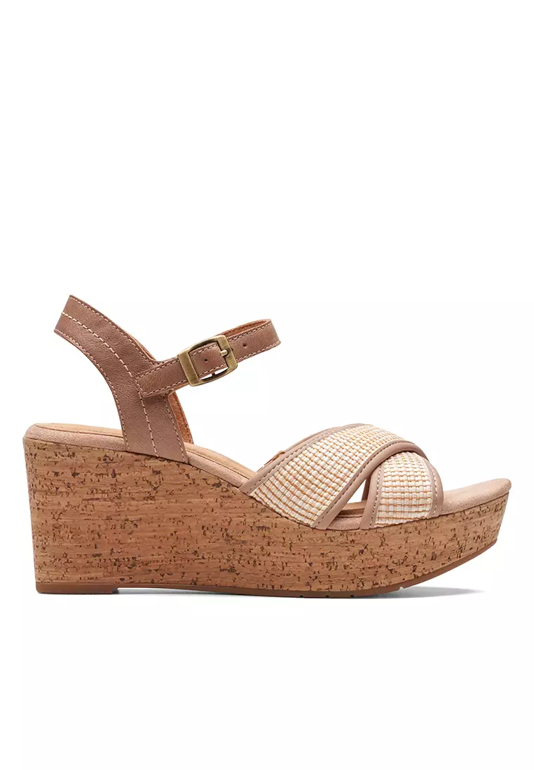 Discount on Clarks  shoes - SKU: Elleri Plum Wedge Sandals Praline