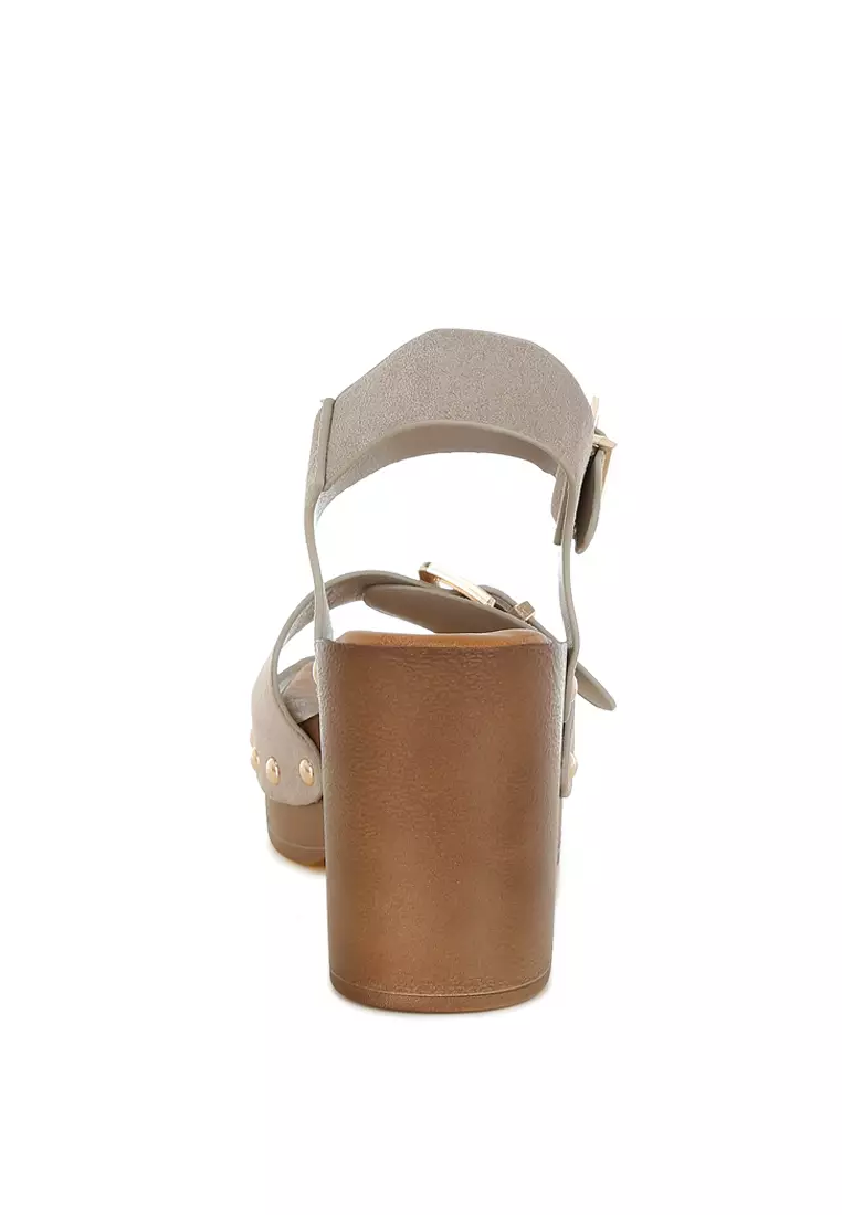 Real Suede Leather Clog Sandals In Beige