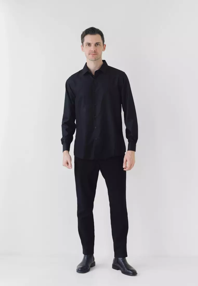 Cotton Well Elvon Smart Shirt Black | Kemeja Pria Formal Basic Clean Lengan Panjang Hitam