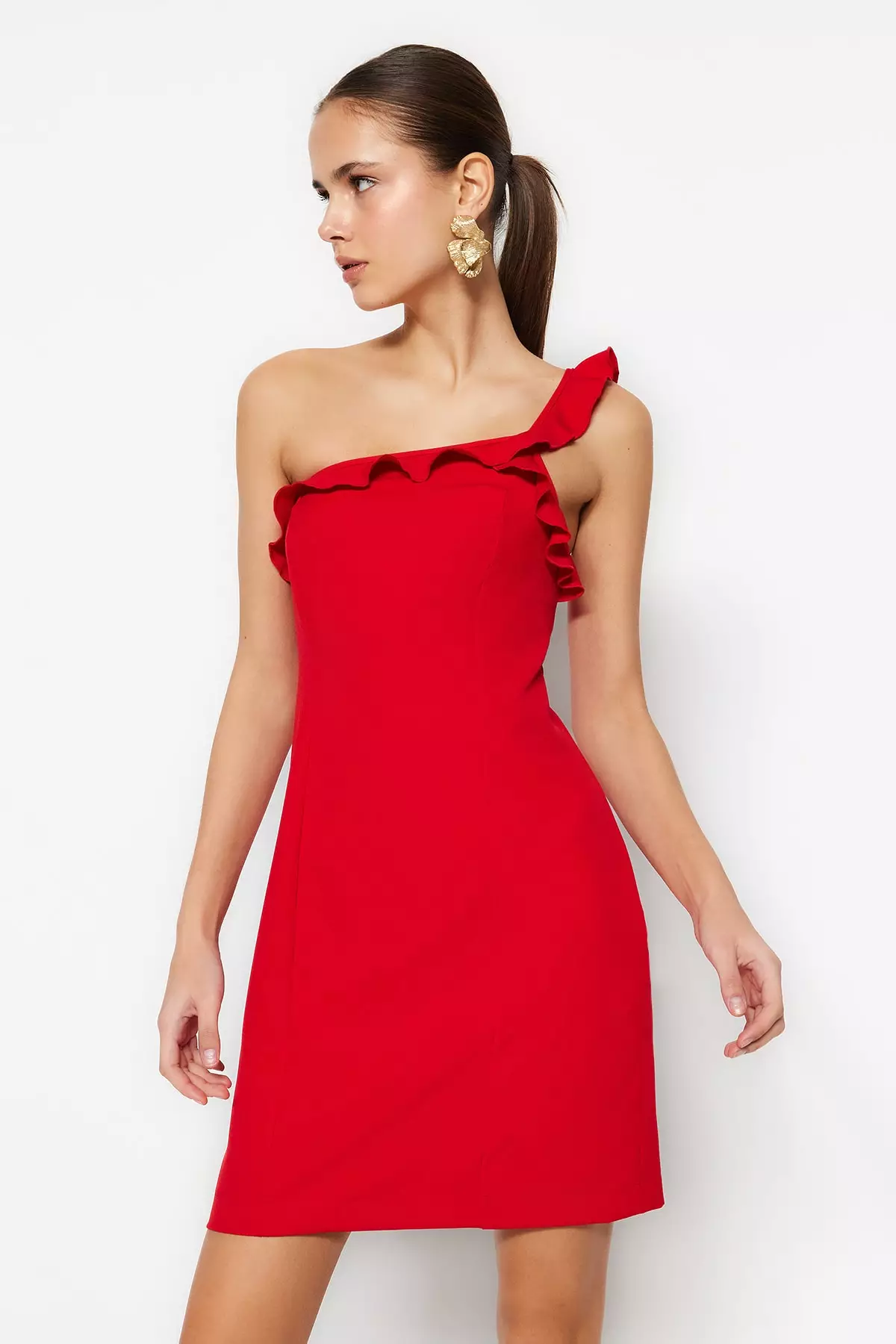 Buy Trendyol Red Fitted Mini Dress with Frill Detail 2023 Online | ZALORA  Singapore
