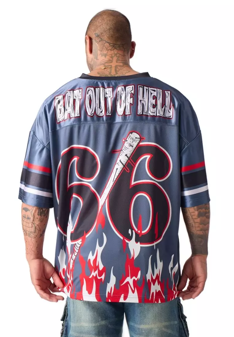 NYC Streetwear - 66 Skull American Football Jersey - Grey, Red