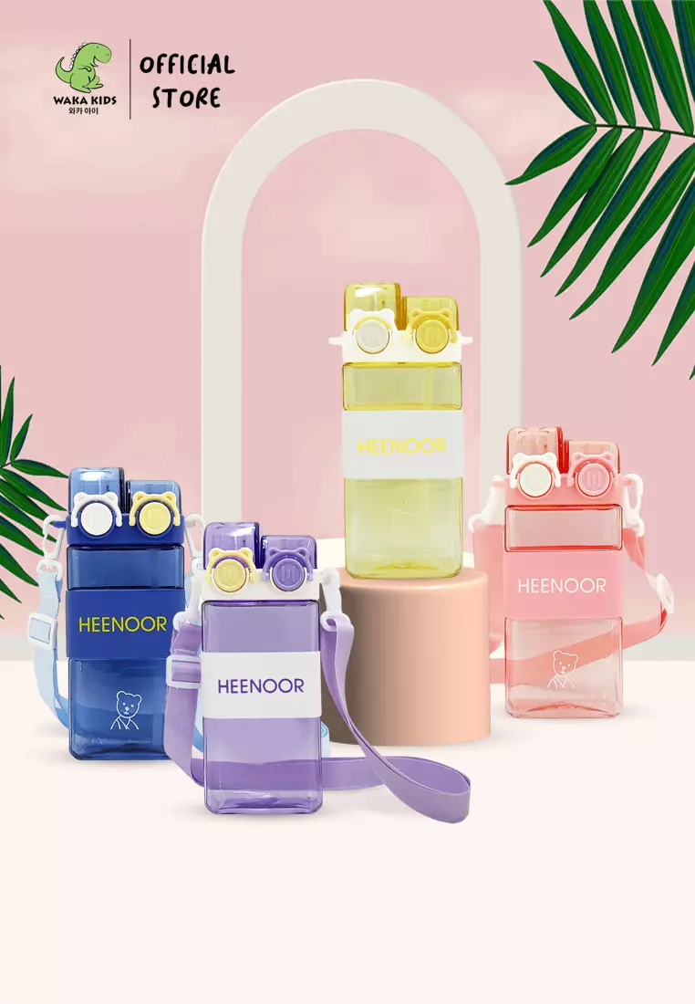 Wakakids Botol Minum Anak Plastik Kotak Sedotan dan Tali Panjang dengan Model 2 Cara Minum 570ML K259 Venjr Ungu