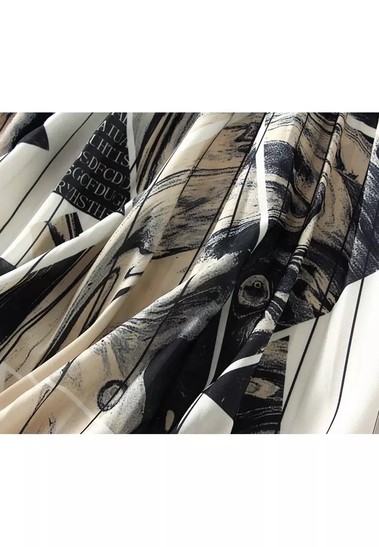 Ink Printing Pleated Skirt AF-D2125