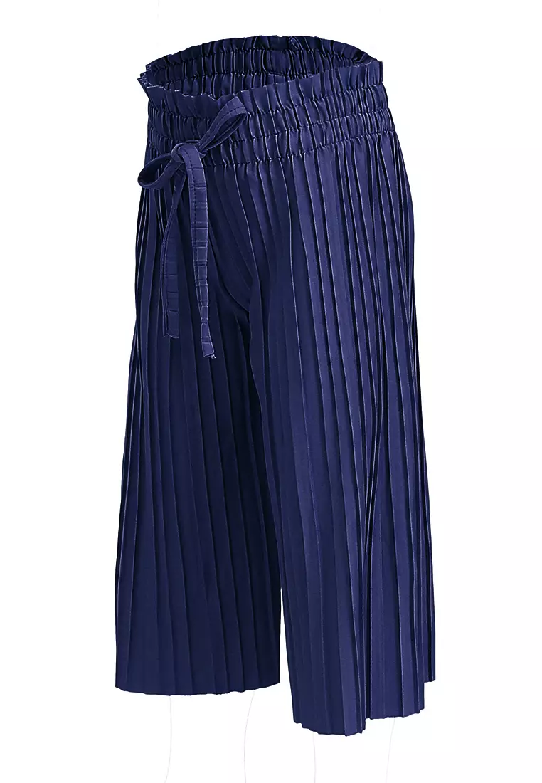 Yocelyn Kulot Plisket Anak Perempuan Motif Polos Kid Long Pants Material Hyget ORIGINAL - Navy