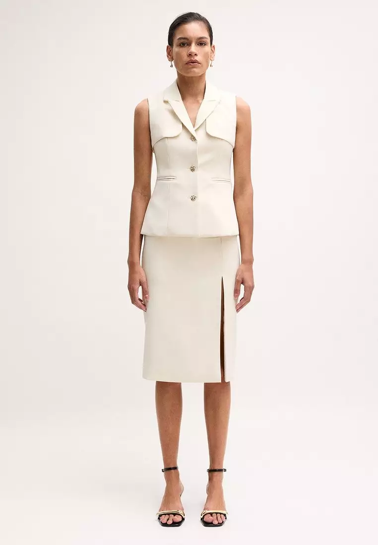 Draped Button Skirt - Ivory