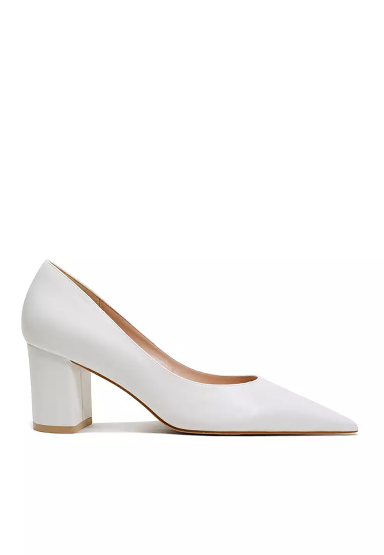 6CM Pointed Faux Patent Block Heels Shoes HZL260