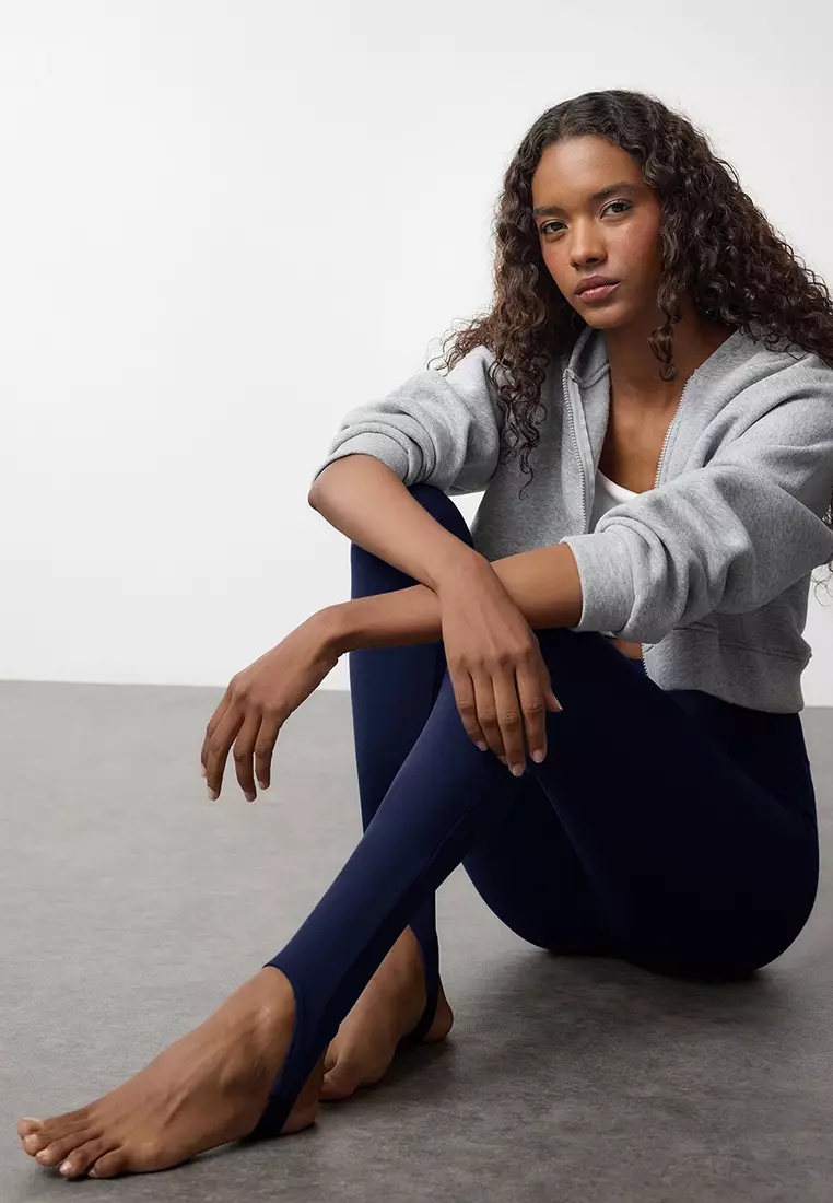 Navy Blue Brushed Soft Fabric Füzo Full Length Yoga Knitted Sports Leggings THMAW25TY00009