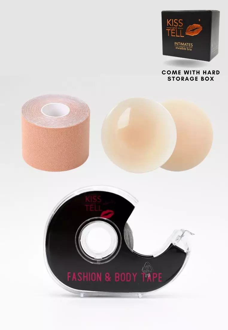 Premium Non Adhesive Nipple Cover + 5cm Body Tape Roll + Clothes Tape Lingerie in Nude