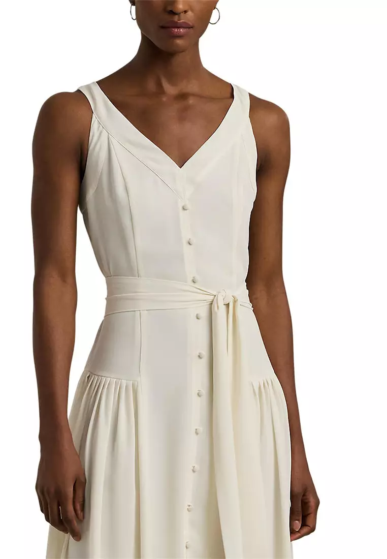 Lauren Ralph Lauren Belted Georgette Sleeveless Dress