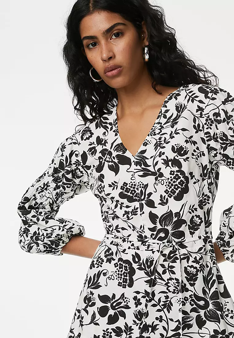 Floral V-Neck Midi Tiered Dress