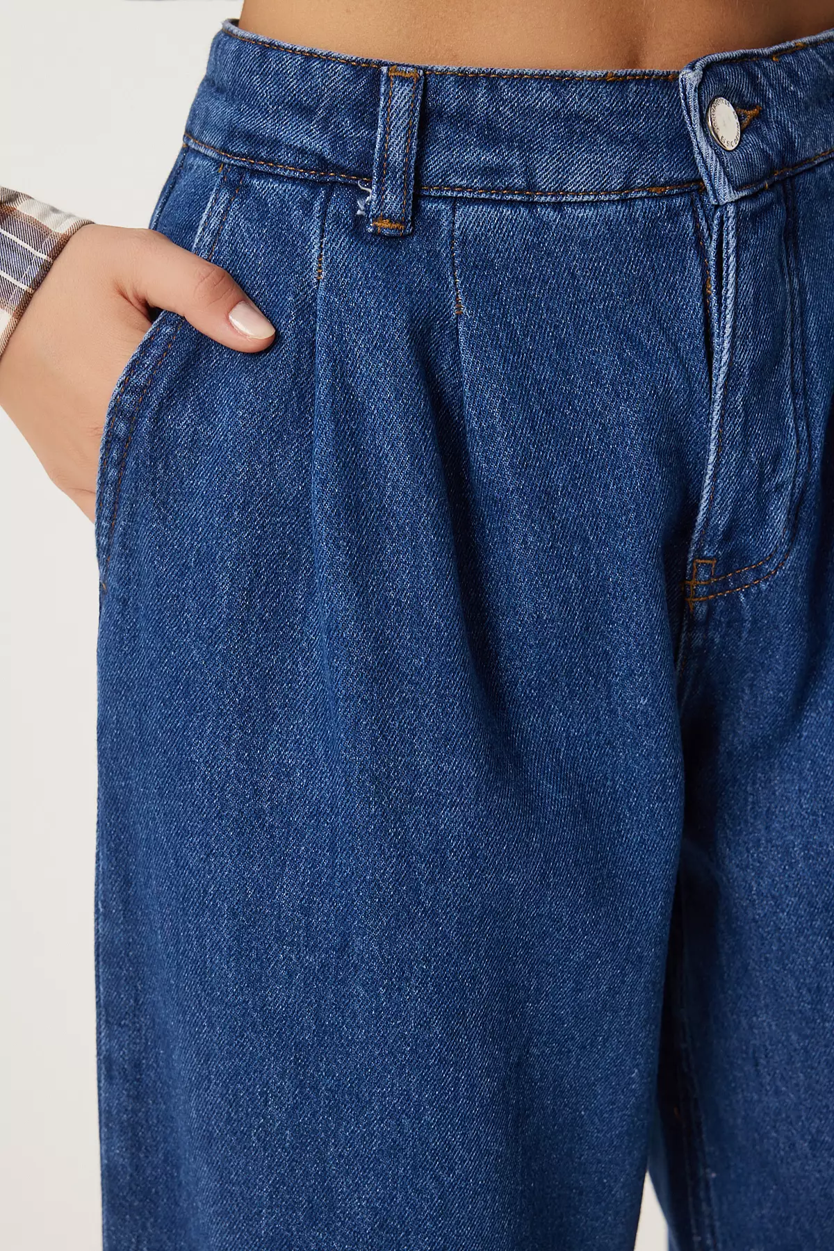 Women's Dark Blue High Waist Wide Leg Jeans Rh00031