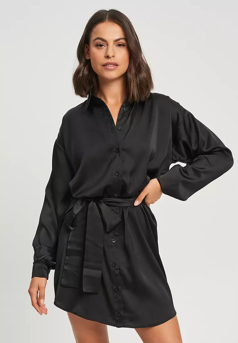 Missguided satin clearance shirt dress