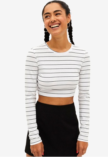 Monki white Long Sleeve Crop Top With Cut Out Back 2941DAA5081853GS_1