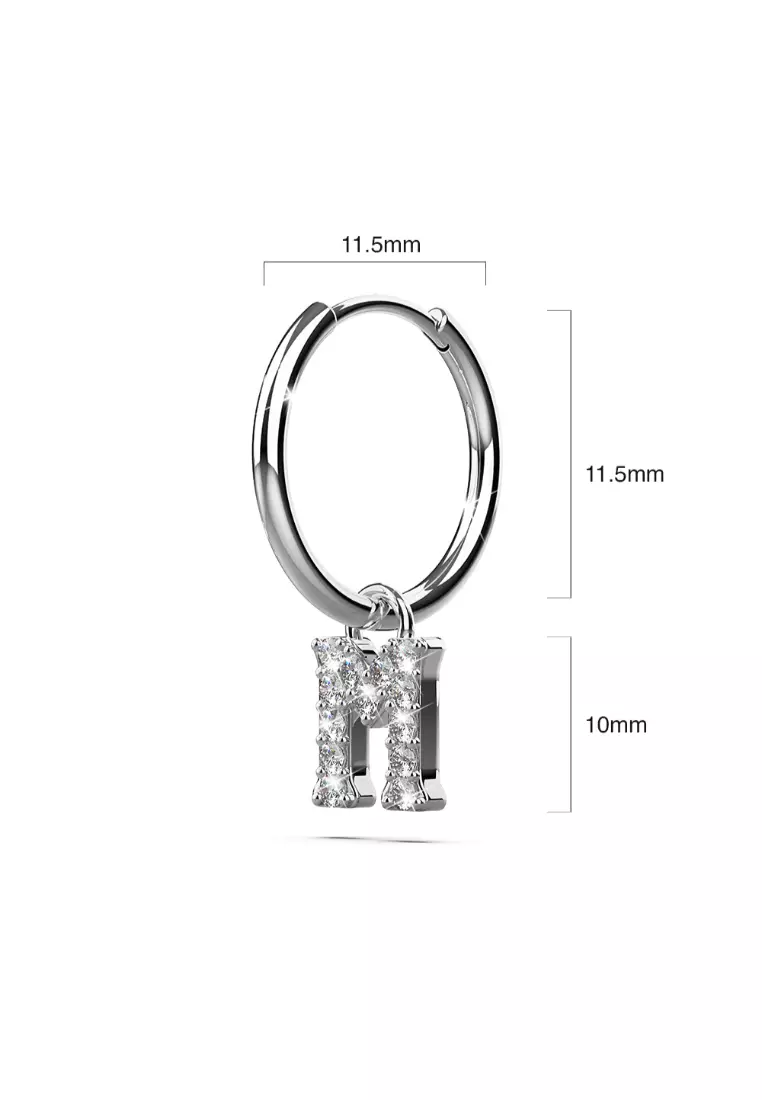 Solid 925 Sterling Silver Octavia Alphabet Letter Zircon Huggie Earrings Silver - M