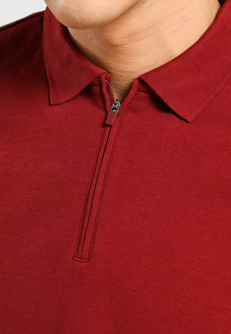 MANZONE - Kaos Polo Lengan Pendek Pria Grim 7 Slim Fit - Maroon Warna Maroon