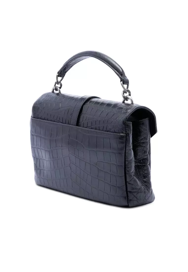Pre-Loved Saint Laurent Medium Croc Embossed Leather Monogram College Satchel