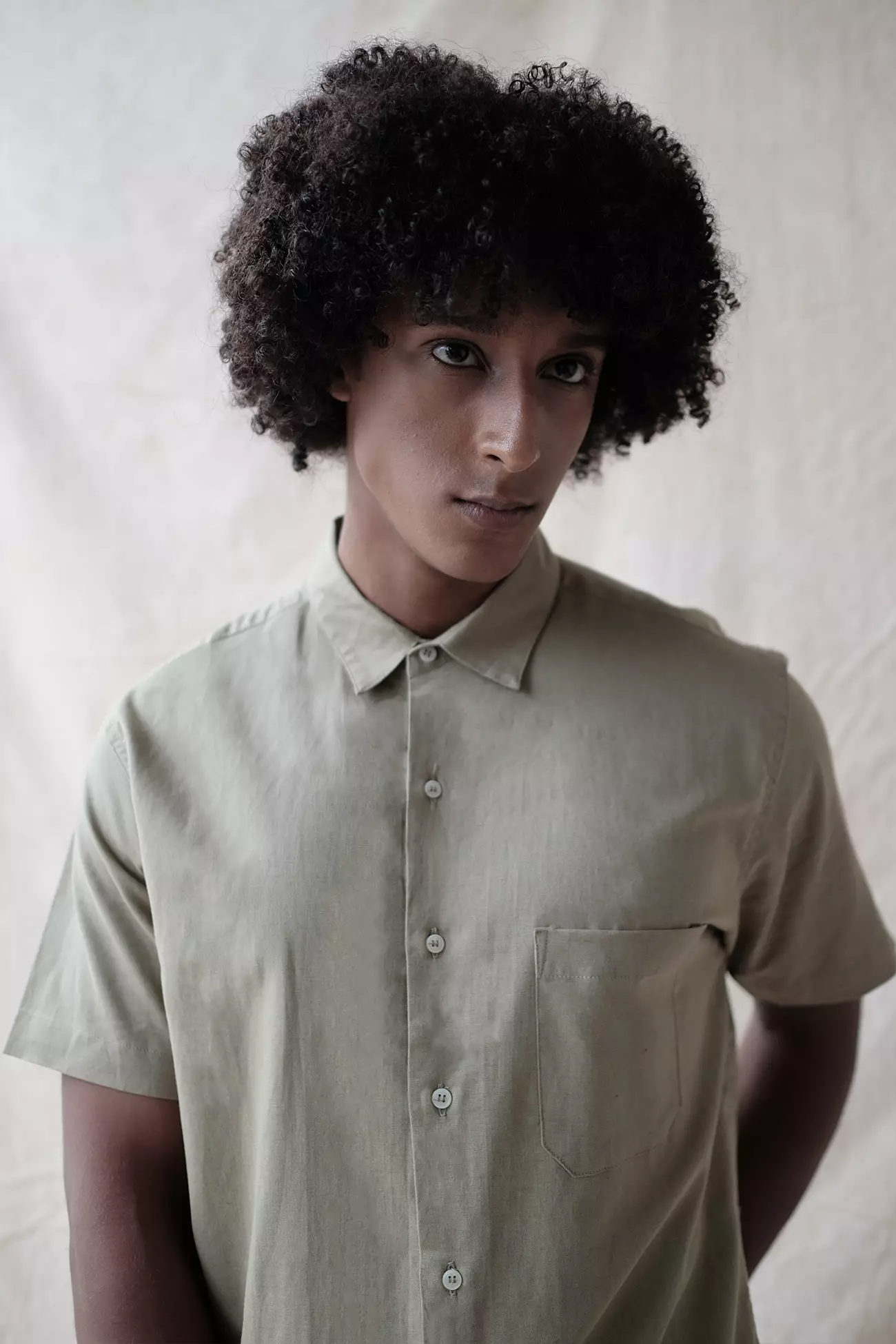 LARUSSO Premium French-Linen Shirt Pendek - Olive L009