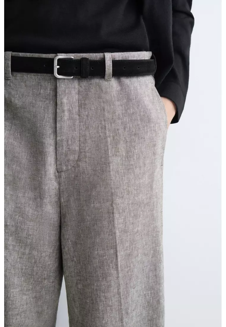 LINEN RELAXED-FIT STRAIGHT-LEG TROUSERS