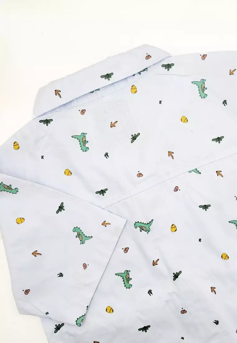Wakakids Kemeja Anak Laki Laki Usia 6 Tahun Hingga 9 Tahun Atasan Baju Kerah Collar Shirt Pattern Dinosaurus 4328 Vensk