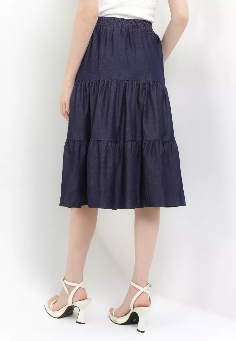 3 Tier Denim Skirt W/ 2 Ribbons