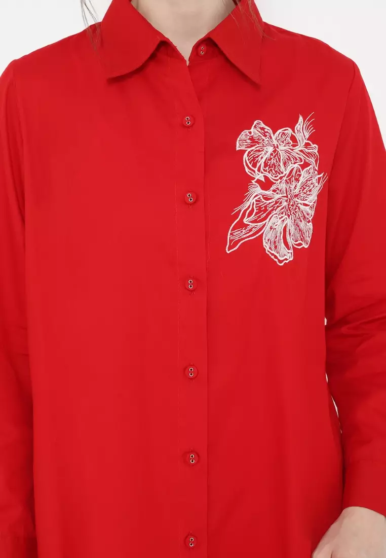 Red embroidered shirt for Independence Day By Brilliant Girl Warna MERAH